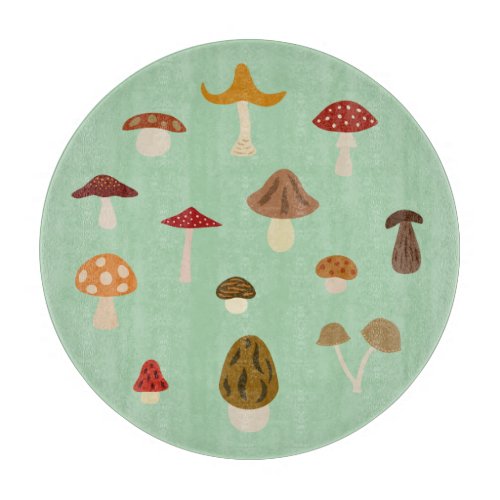 Autumn Mushrooms Round Cutting Board