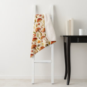 Autumn Mushrooms Sherpa Blanket