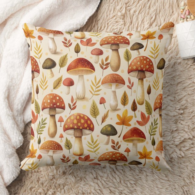 Autumn Mushrooms Throw Pillow (Blanket)