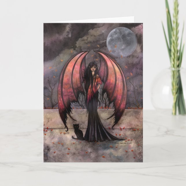 Autumn Mystique Gothic Fairy Fantasy and Cat Card (Front)