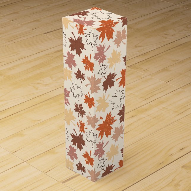 Autumn nature design, fall maple leaf thanksgiving wine box (Front)