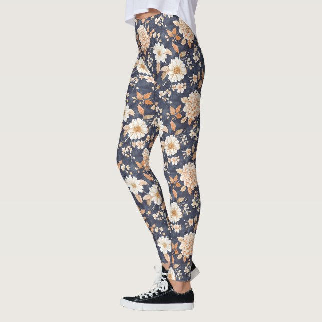 Autumn Navy Cream Floral Leggings (Left)