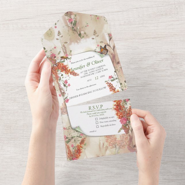 Autumn Neutral-toned Elegant theme All In One Invitation (Tearaway)