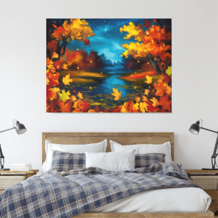 Autumn Night Landscape Oil Painting  Canvas Print