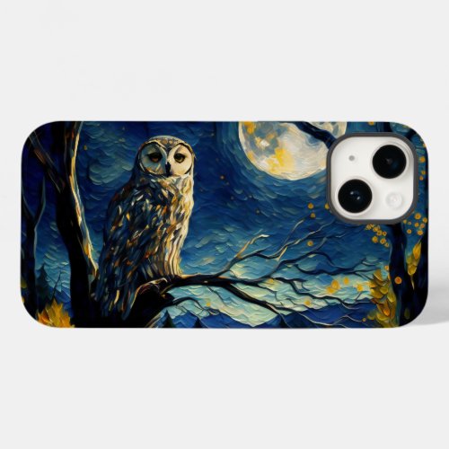 Autumn Night Owl and Full Moon in Van Gogh style Case_Mate iPhone 14 Case