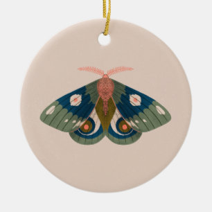 Autumn Nights Green Blue Moth Ceramic Ornament