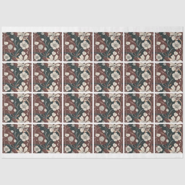 Autumn Noir Blossoms Tiled Decoupage Tissue Paper (Front)