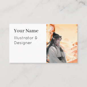 Autumn Nostalgia: Scholar and Maple Leaves Business Card