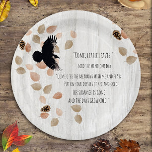 Autumn Nostalgic Poetry Windy Leaves Crow Flight Paper Plates