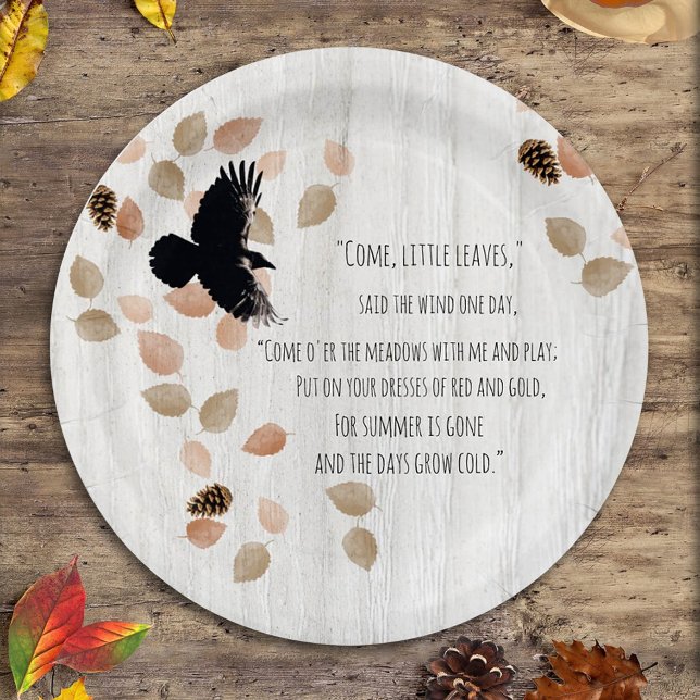 Autumn Nostalgic Poetry Windy Leaves Crow Flight Paper Plates (Creator Uploaded)