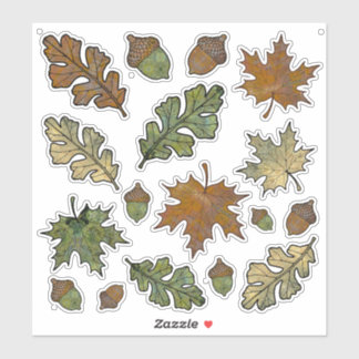 Autumn Oak and Maple Leaf Stickers with Acorns
