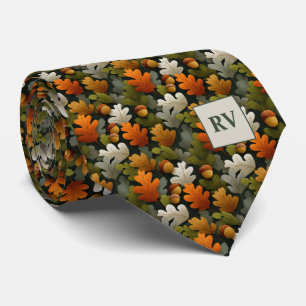 Autumn Oak Leaf & Acorn Monogrammed Fall Neck Tie