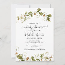 Autumn Oak Leaf Acorn Watercolor Baby Shower