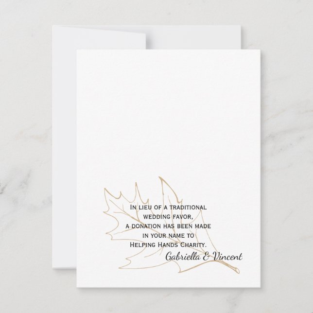 Autumn Oak Leaf Wedding Charity Favor Card (Front)