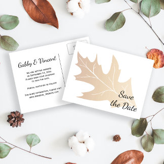 Autumn Oak Leaf Wedding Save the Date Announcement Postcard