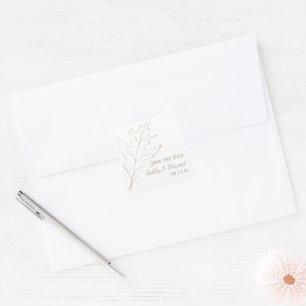 Autumn Oak Leaf Wedding Save the Date Square Sticker