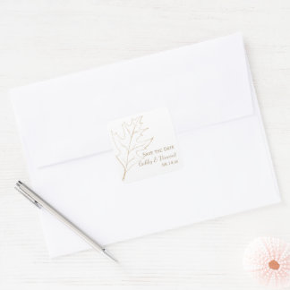 Autumn Oak Leaf Wedding Save the Date Square Sticker