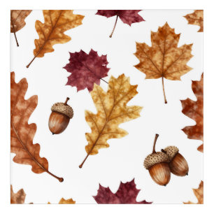 Autumn Oak Leaves Acorn Watercolor Pattern Acrylic Print