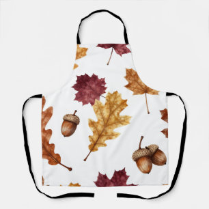 Autumn Oak Leaves Acorn Watercolor Pattern Apron