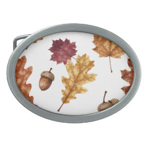 Autumn Oak Leaves Acorn Watercolor Pattern Belt Buckle
