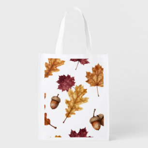 Autumn Oak Leaves Acorn Watercolor Pattern Grocery Bag