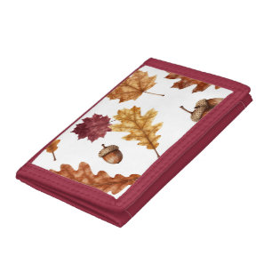 Autumn Oak Leaves Acorn Watercolor Pattern Tri-fold Wallet