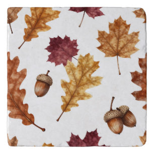 Autumn Oak Leaves Acorn Watercolor Pattern Trivet