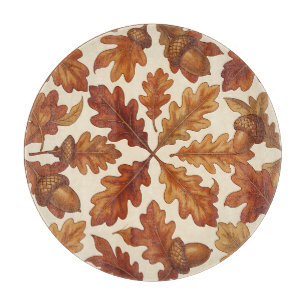Autumn Oak Leaves Acorns Brown Seamless Fall Cutting Board