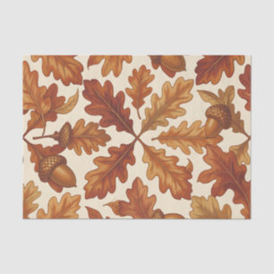 Autumn Oak Leaves Acorns Brown Seamless Fall Tissue Paper
