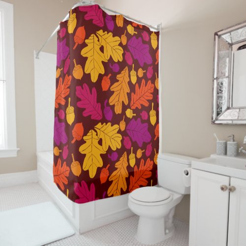 Autumn Oak Leaves and Acorns Illustrated Shower Curtain