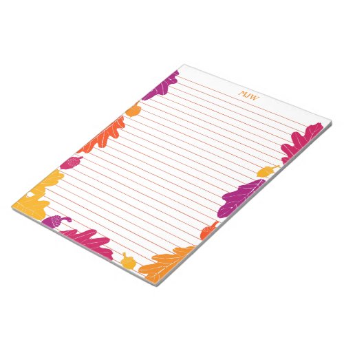 Autumn Oak Leaves and Acorns Monogrammed Notepad