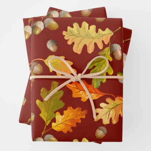 Autumn Oak Leaves and Acorns Nature Wrapping Paper Sheets