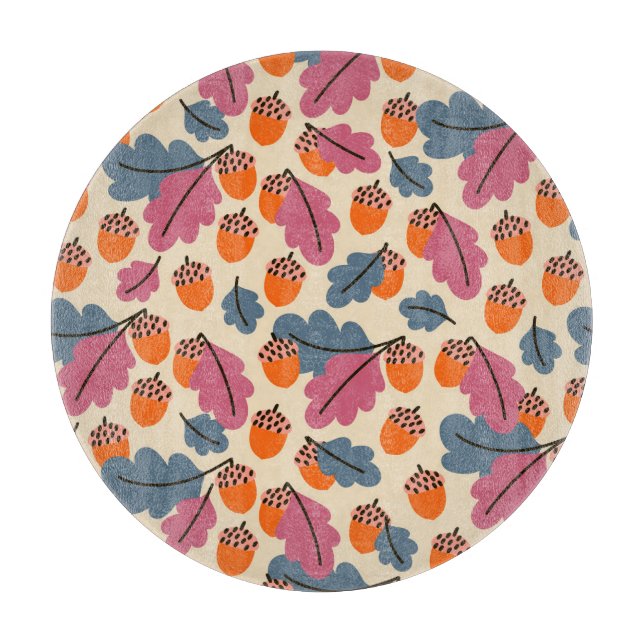 Autumn Oak: Leaves and Acorns Pattern Cutting Board (Front)