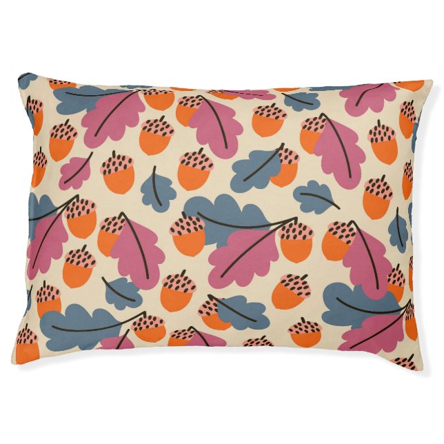 Autumn Oak: Leaves and Acorns Pattern Pet Bed (Front)