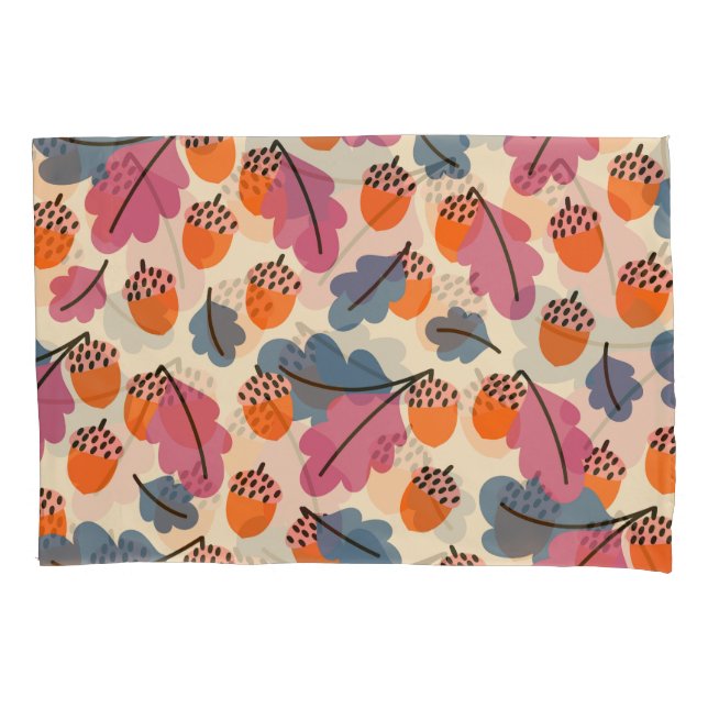 Autumn Oak: Leaves and Acorns Pattern Pillow Case (Front)
