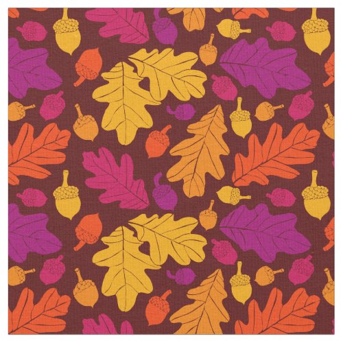 Autumn Oak Leaves and Acorns Patterned Fabric