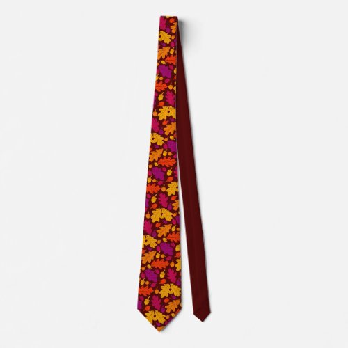 Autumn Oak Leaves and Acorns Patterned Neck Tie