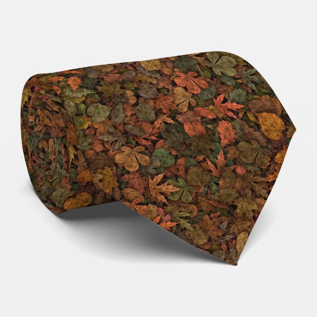 Autumn Oak Leaves Camouflage Greens & Golds Rust Neck Tie (Rolled)