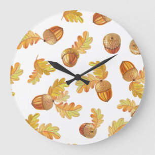 Autumn oak leaves: colorful pattern. large clock