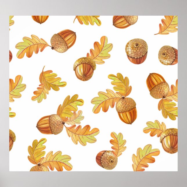 Autumn oak leaves: colorful pattern. poster (Front)