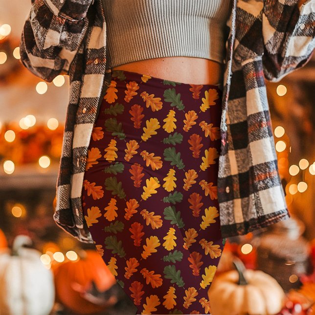 Autumn Oak Leaves Fall Burgundy Leggings (Creator Uploaded)