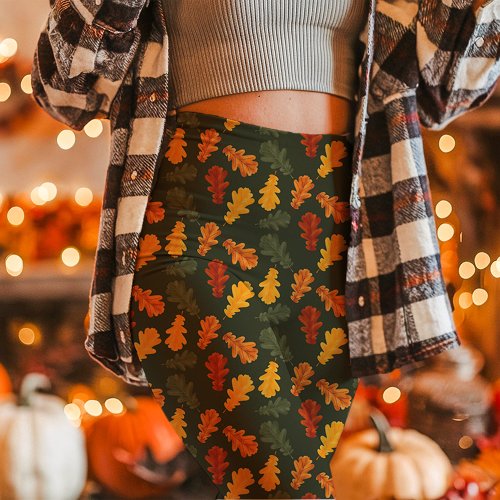 Autumn Oak Leaves Fall Green Leggings