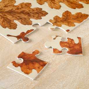 Autumn Oak Leaves Pattern Cozy Nature Aesthetic Jigsaw Puzzle