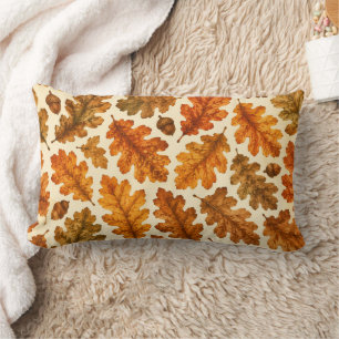 Autumn Oak Leaves Pattern Cozy Nature Aesthetic Lumbar Pillow