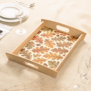 Autumn Oak Leaves Pattern Cozy Nature Aesthetic Serving Tray