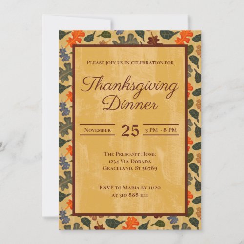 Autumn Oak Tree Leaves Blessed Thanksgiving Dinner Invitation