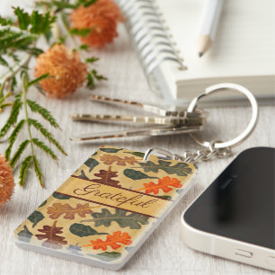 Autumn Oak Tree Leaves Grateful Keychain