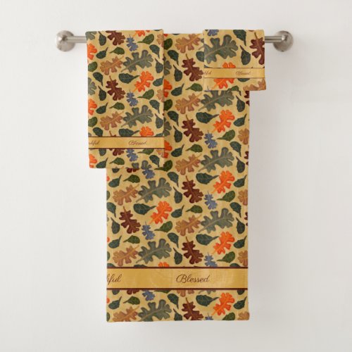 Autumn Oak Tree Leaves Grateful Thankful Blessed Bath Towel Set