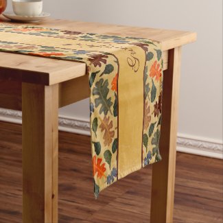 Autumn Oak Tree Leaves Grateful Thankful Blessed Short Table Runner