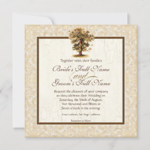 Autumn Oak Tree Roots Antiqued Parchment Wedding Invitation